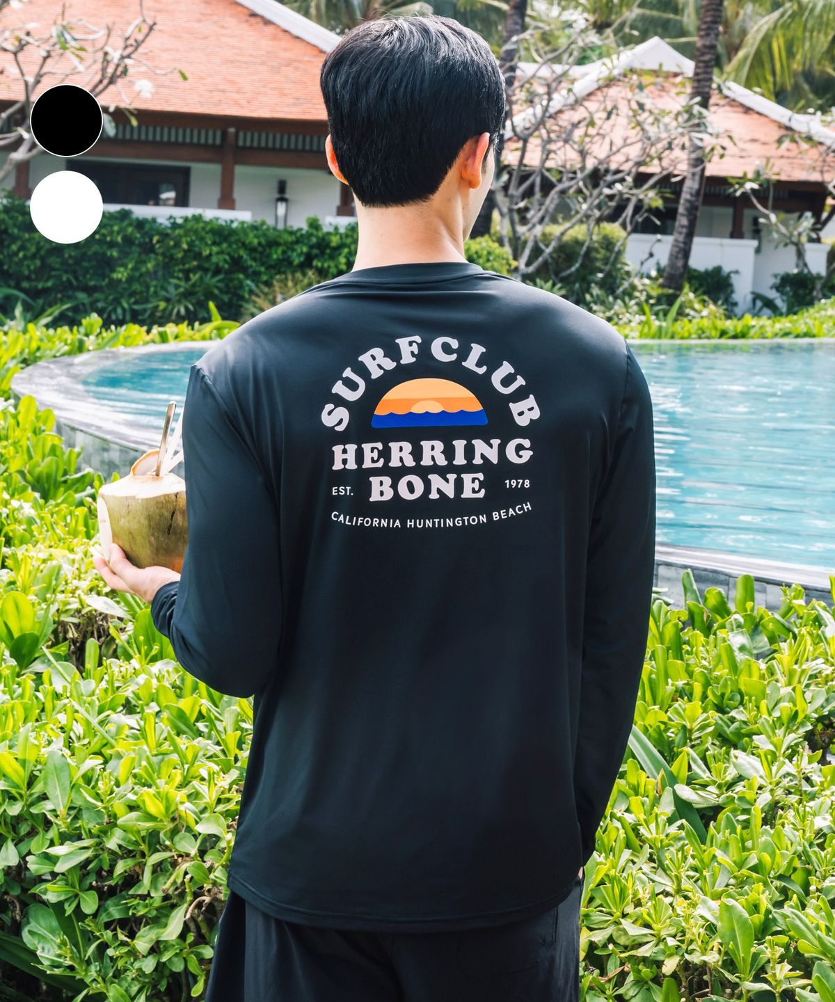 헤링본(HERRINGBONE) 남자 세미 루즈핏 롱슬리브 래쉬가드 상의 (BLACK) / RI375M