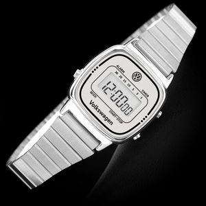 각인 레터링 여성 메탈 전자 손목시계 실버