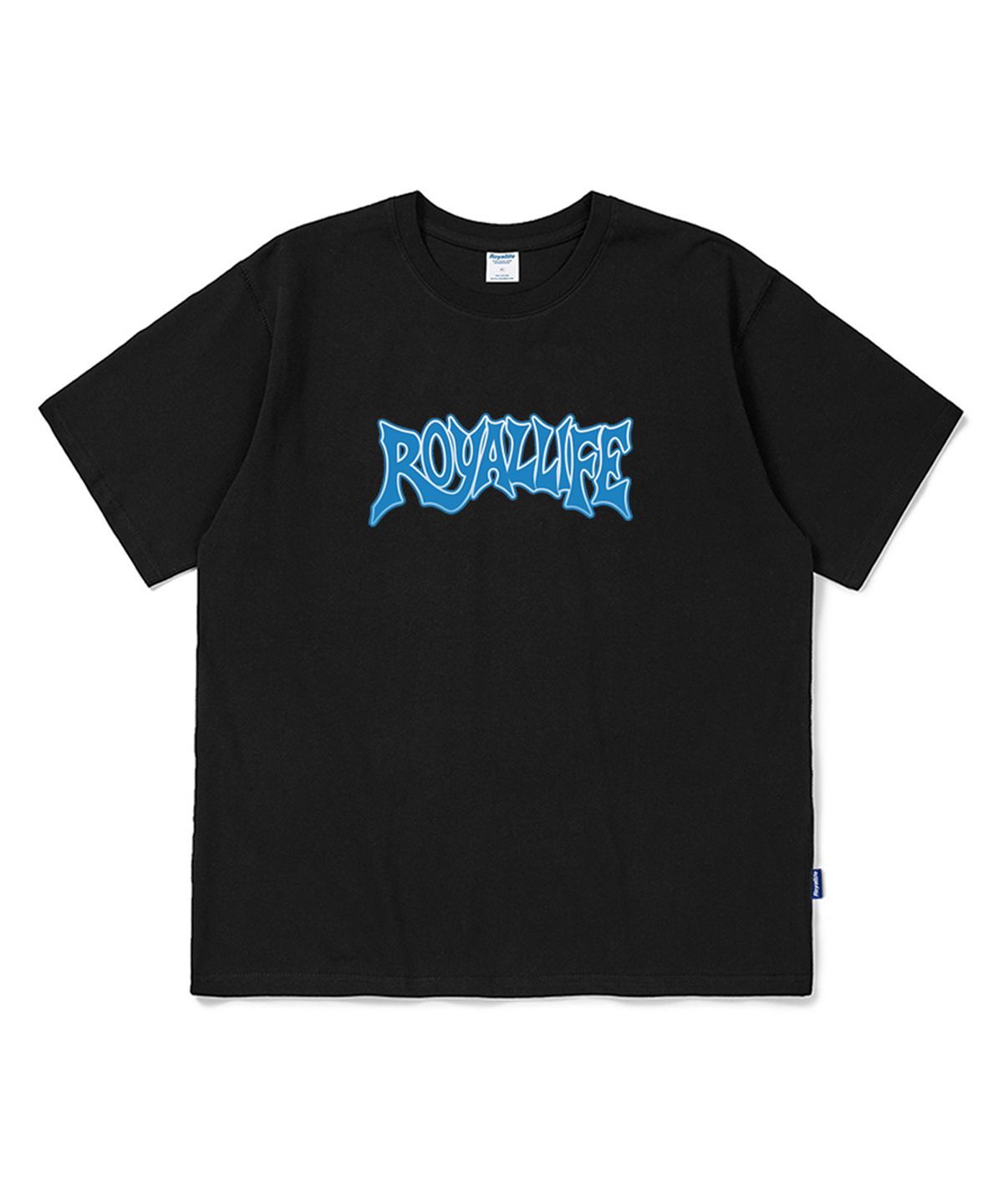 로얄라이프(ROYALLIFE) 그래피티 블루 로고 오버핏 반팔티 (RL2572 Graffiti Blue Logo Oversized Tee) - BLACK