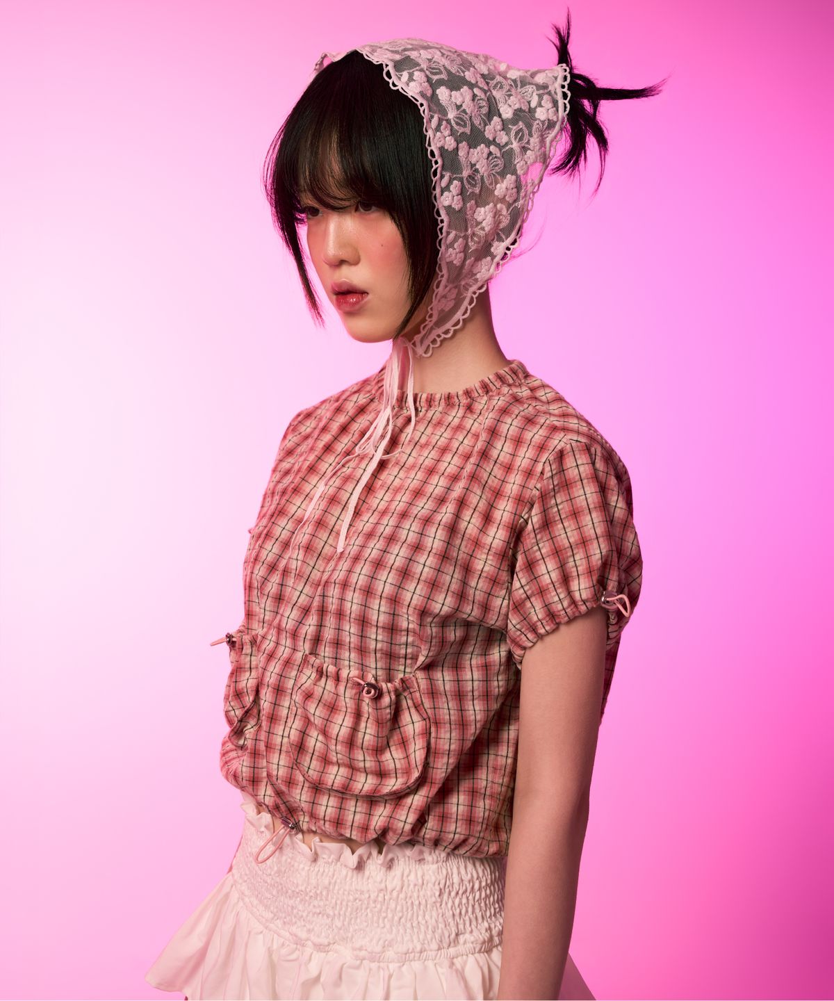 유얼쎄시(YOUR SASSY) Check String Pocket Blouse (PINK)