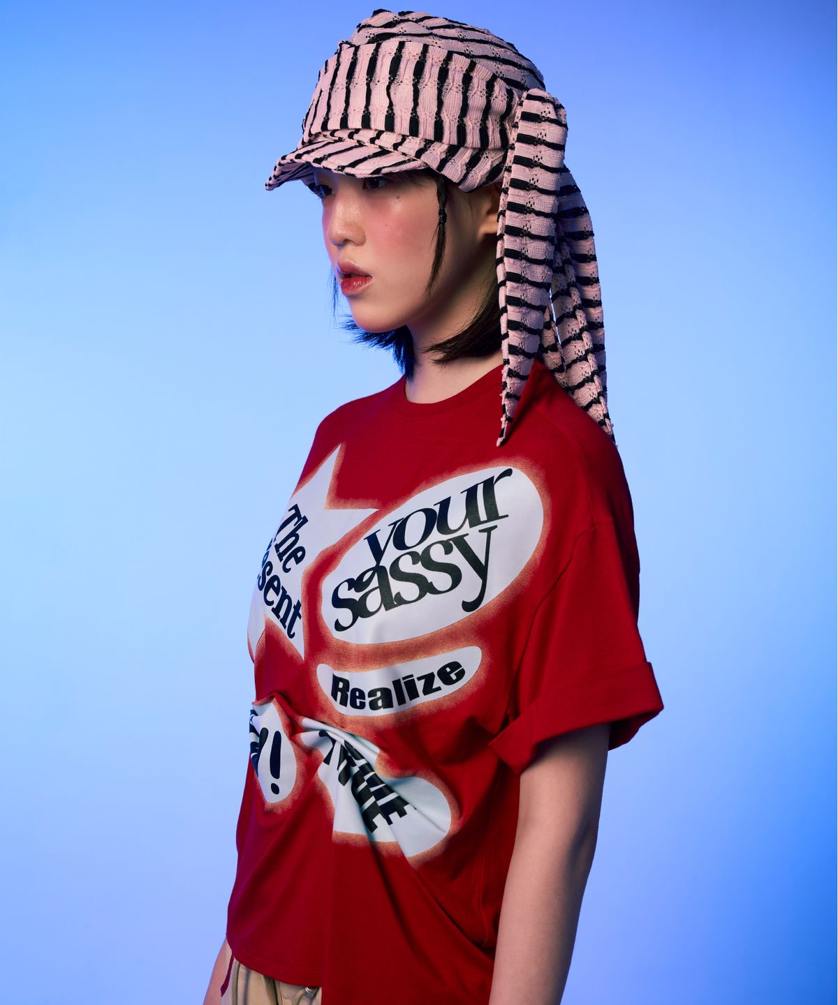 유얼쎄시(YOUR SASSY) Roll-Up Pin Tuck Tee (RED)