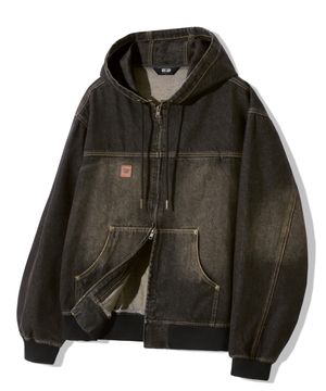 빈티지 워싱 데님 워크 후드 집업_옐로우 블랙