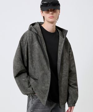 피그먼트 다잉 후드 집업 윈드브레이커_블랙