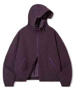 체크 패턴 후드 집업 윈드브레이커_퍼플