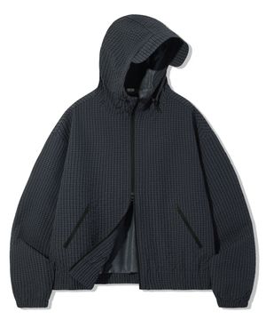 체크 패턴 후드 집업 윈드브레이커_네이비 블랙