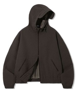 체크 패턴 후드 집업 윈드브레이커_카키 브라운