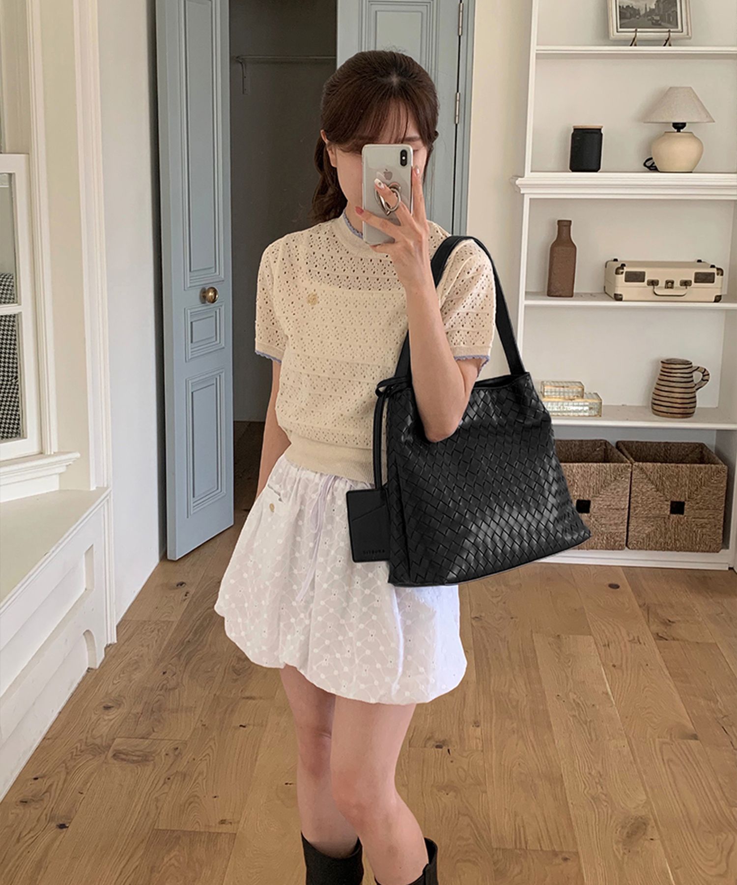 韓国 MUSINSA typeservice Dotted Bag MUSINSA | TYPESERVICE Ruffled Dotted Bag [Black]