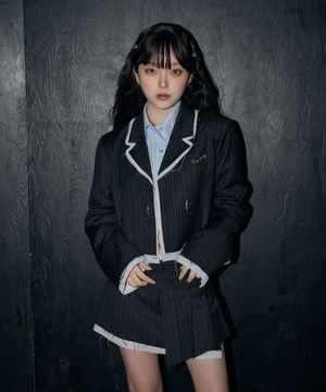 stripe crop jk - dark navy