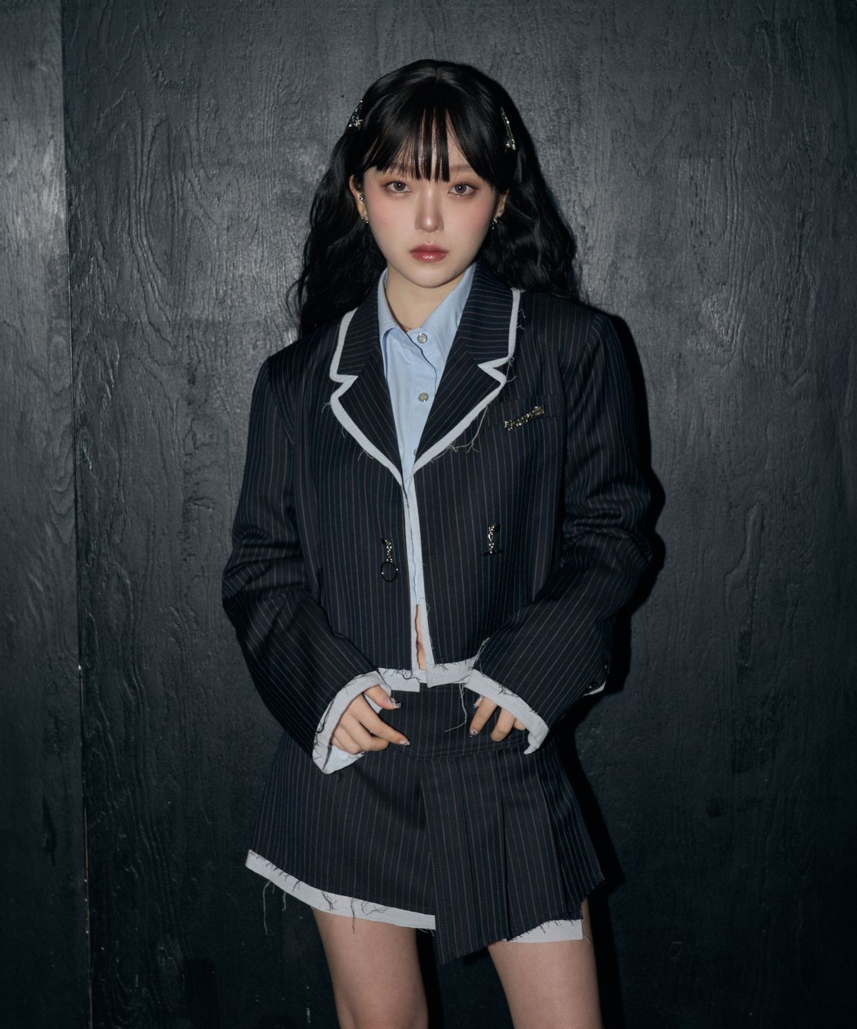 체리퀴리(CHERRYQUIRI) stripe crop jk - dark navy