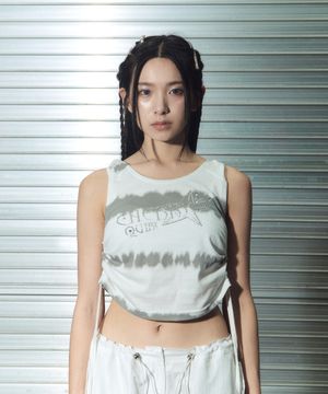 gem stone shirring top - white