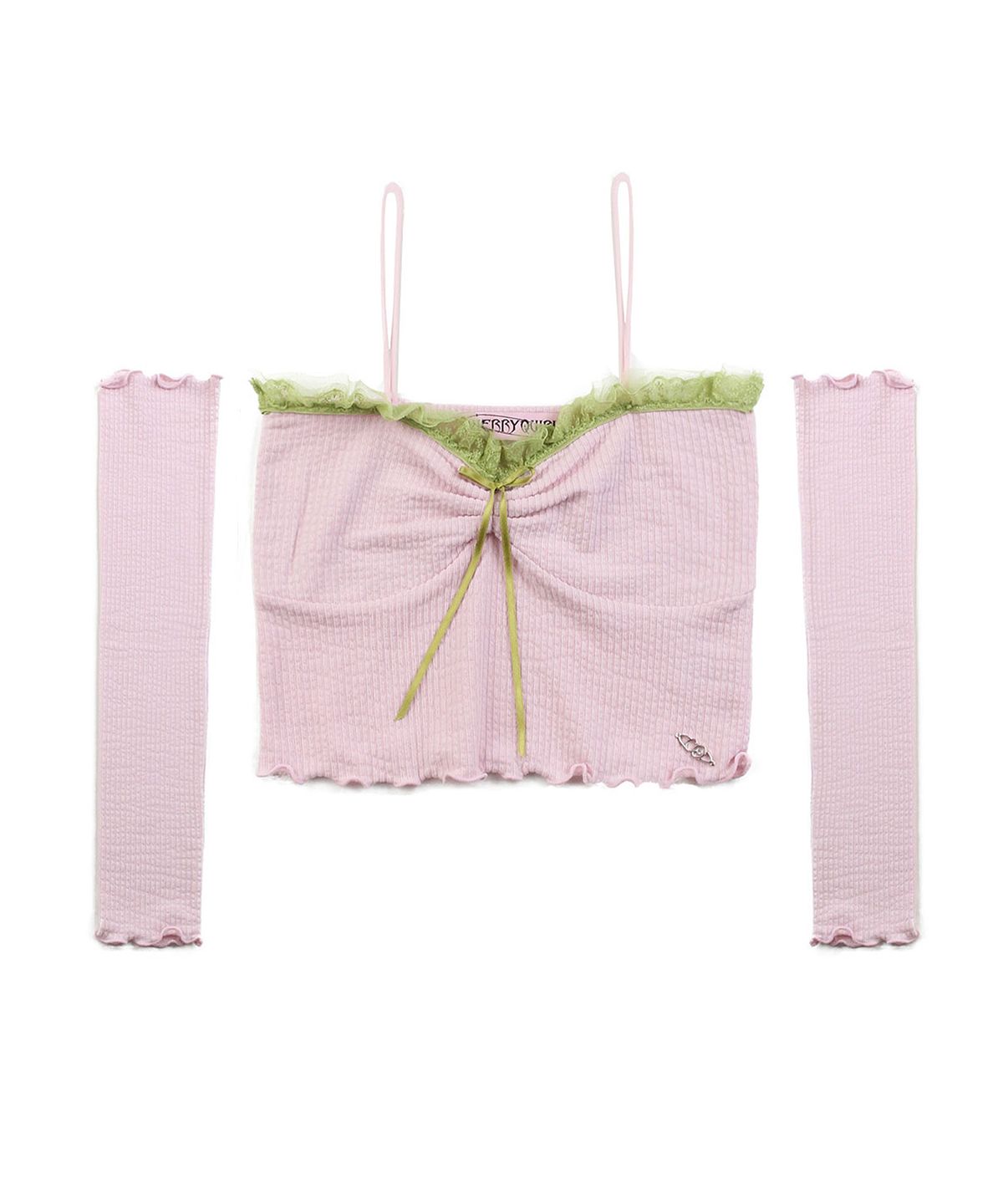 체리퀴리(CHERRYQUIRI) lace top warmer set - pink