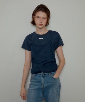 BUSTIER LAYERED T-SHIRT_NAVY