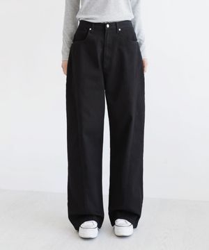 커브드 절개라인 와이드 코튼 팬츠 2Color 블랙 화이트