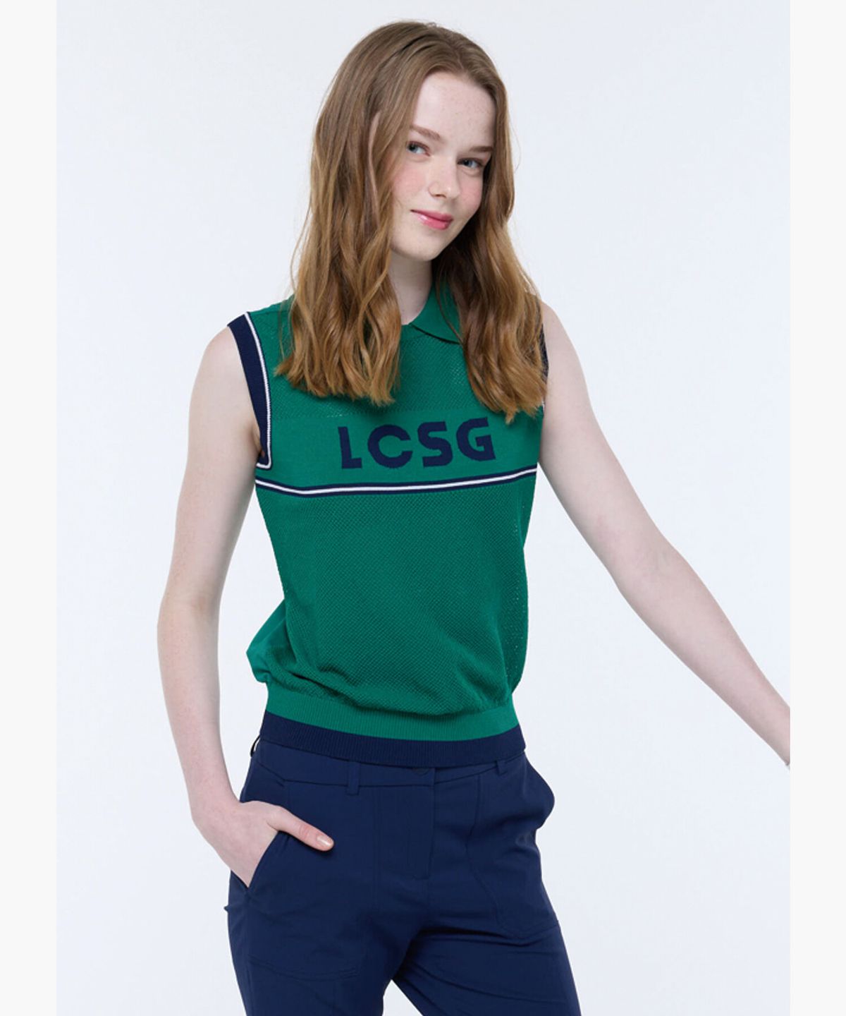 르꼬끄 골프(LECOQ GOLF) 여성 트리코트 스웨터 슬리브리스 스웨터 (GQ322LKV71)