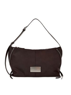 SIDE ZIPPER FABRIC SHOULDER BAG IN BROWN