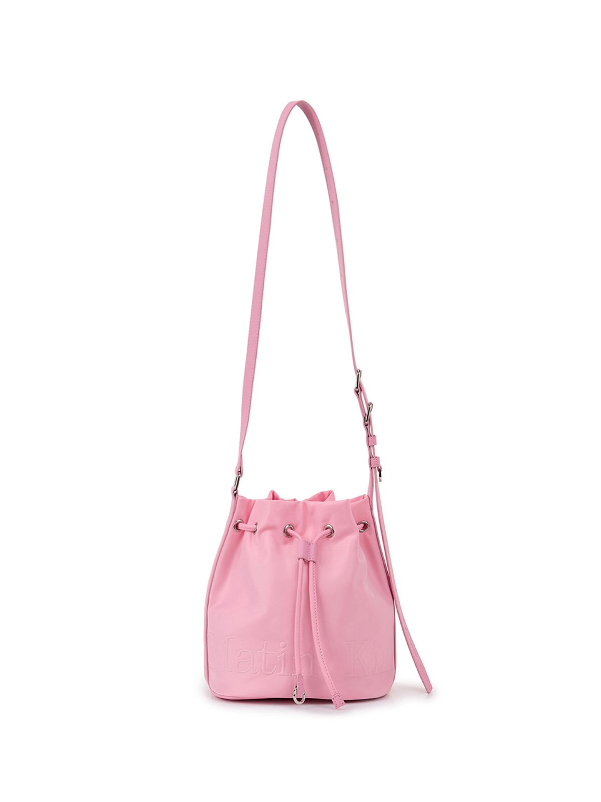 마뗑킴(MATIN KIM) EMBOSSED LOGO MINI BUCKET BAG IN PINK