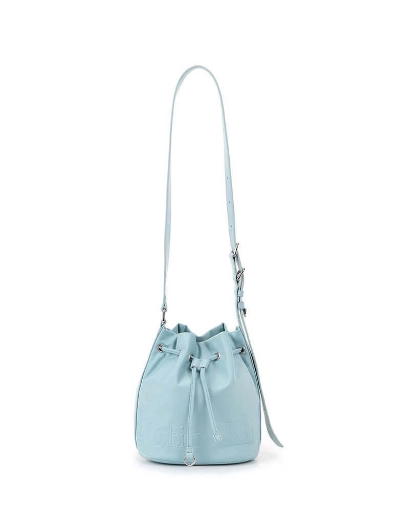 EMBOSSED LOGO MINI BUCKET BAG IN BLUE
