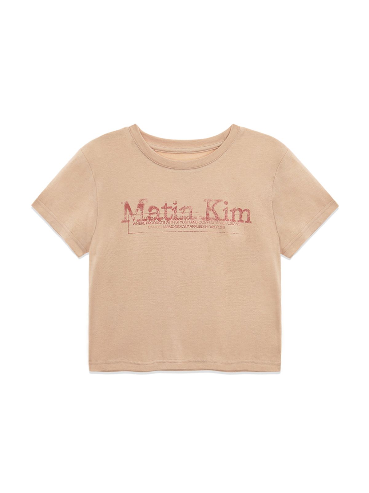 마뗑킴(MATIN KIM) STAMP LOGO GRAPHIC CROP TOP IN BEIGE