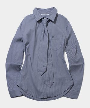 올데이 오버핏 하프 포켓 자수 스트라이프 셔츠 세트_3COLOR