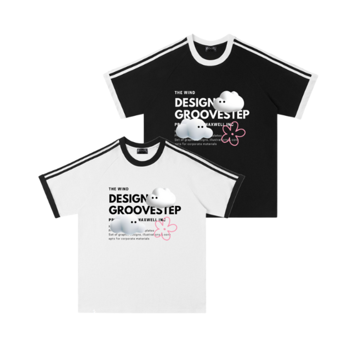 그루브스텝(GROOVESTEP) [2PACK] 삼선 구름구름 라운드 반팔 티셔츠 S0082
