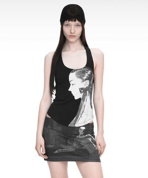 DRAWING HALTER SLEEVELESS BLACK
