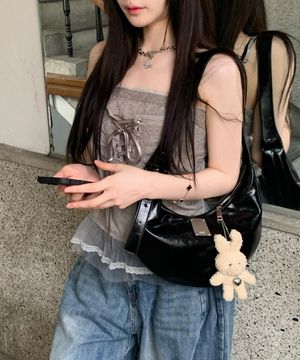 남녀공용 크레센트 미니멀 숄더백 블랙