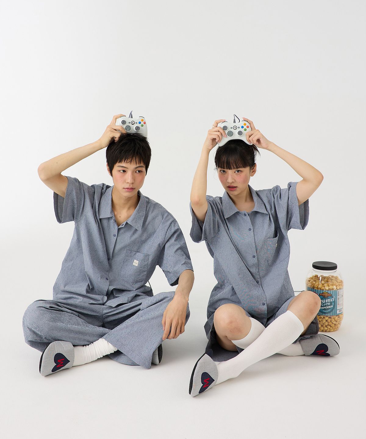 미스틱문(MISTIC MOON) [남녀공용] 레이지 반팔 파자마 3피스 세트 (navy)