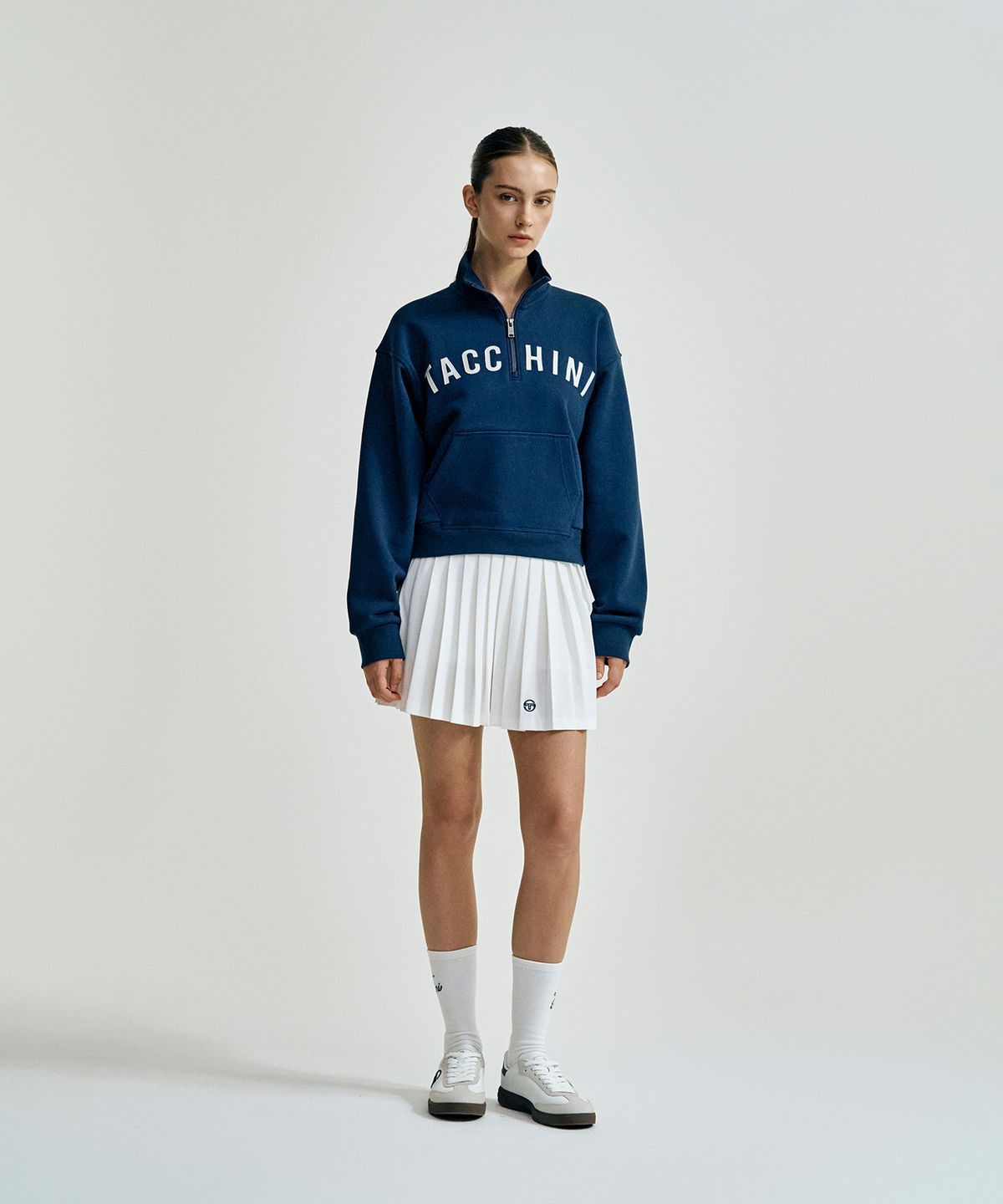세르지오 타키니(SERGIO TACCHINI) W 쿠쉬라이트 프렌치 크롭 하프집 (Navy)