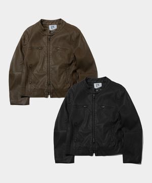 빈티지 피그먼트 워싱 투웨이 넥 버튼 레더 자켓 점퍼 _ 2COLOR