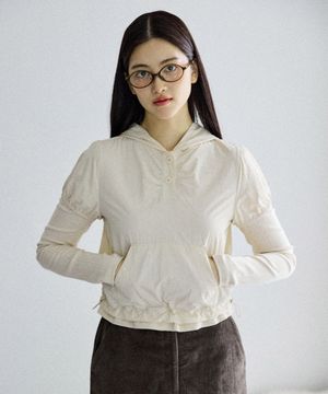 W PUFF SLEEVES LAYERED HOODIE [CREAM]