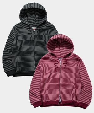 [지쑹쑹 PICK] 투톤 스트라이프 자수 프린티지 후드 집업 자켓 _ 3COLOR