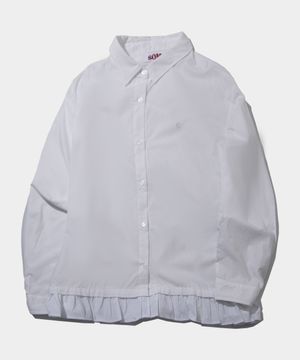 코튼 래글런 패턴 스트라이프 프릴 배색 오버핏 셔츠 [화이트]