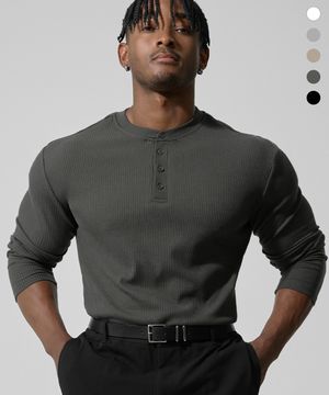 립브드 머슬핏 헨리넥 롱 슬리브_5color