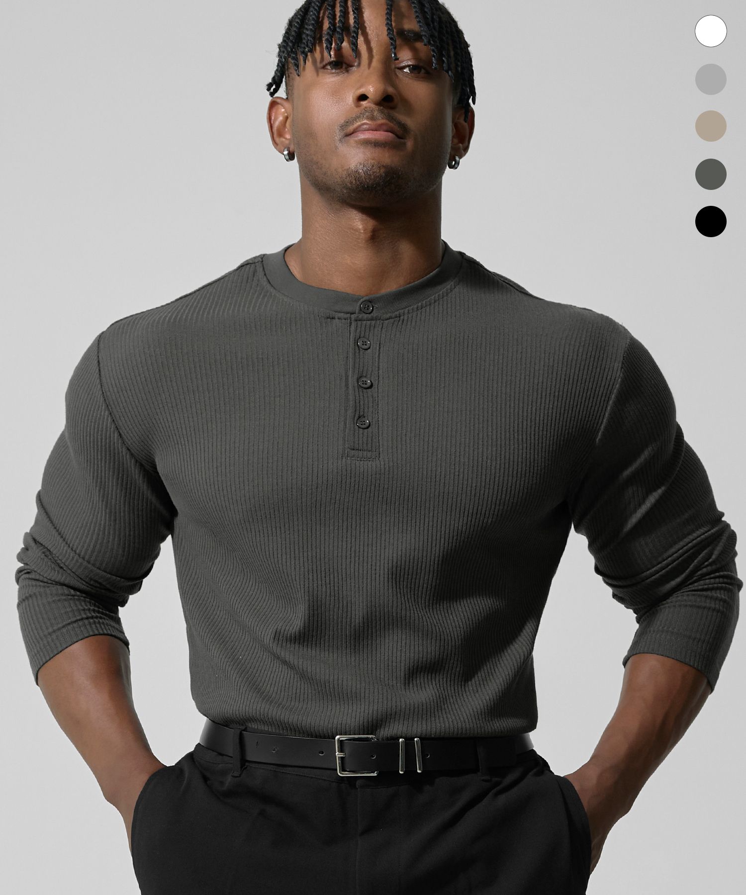 MUSINSA公式 | DRIX リブドマッスルフィットヘンリーネックロング