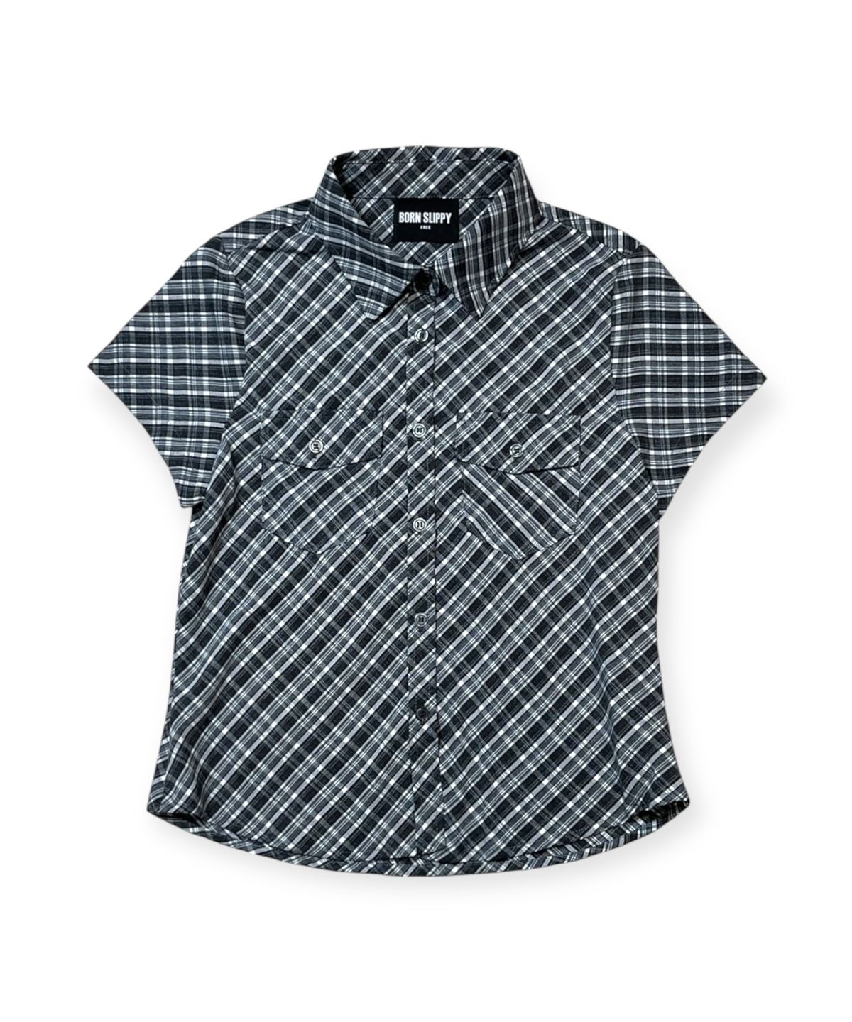 본슬리피(BORN SLIPPY) Fitted Short Sleeve Check Shirt (Black)