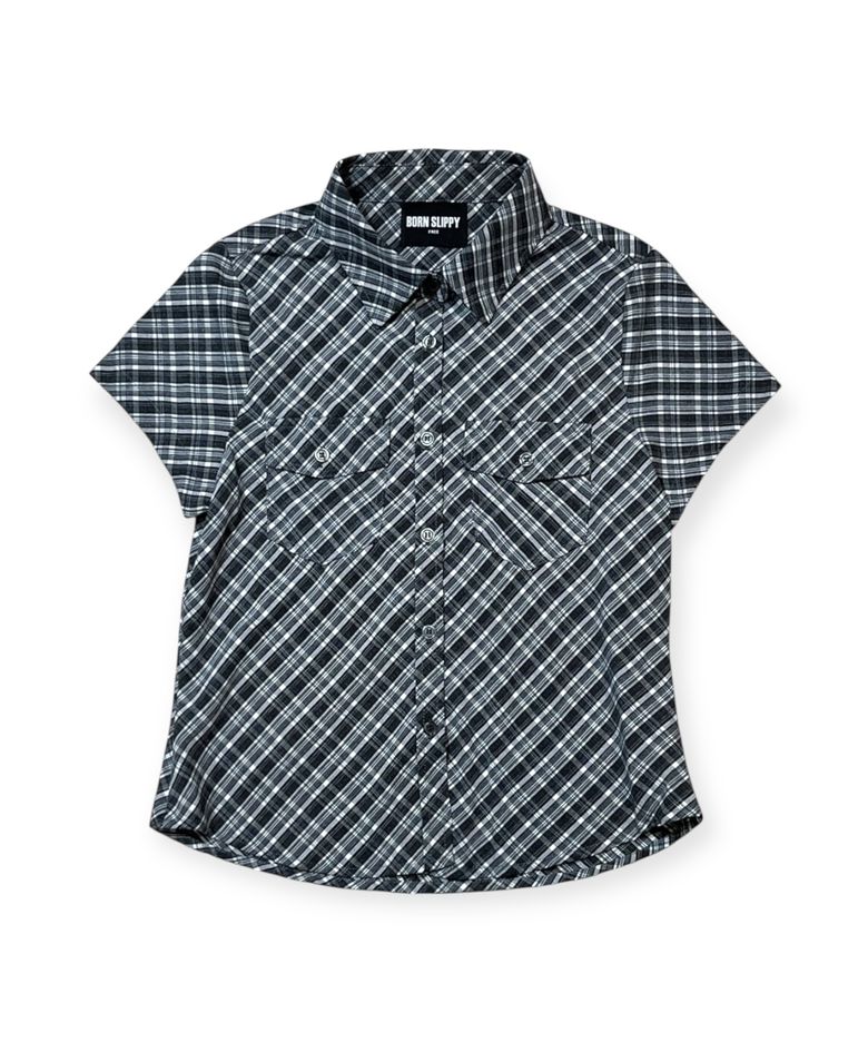 Fitted Short Sleeve Check Shirt (Black)