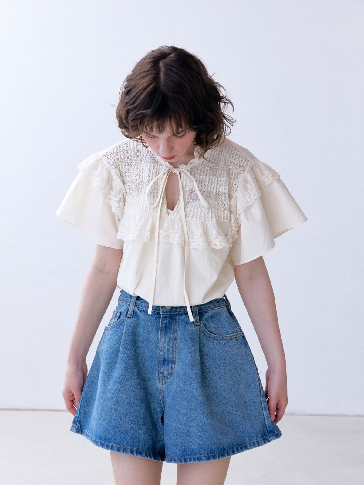패브릭서울(FABRICSEOUL) pintuck denim A-line shorts_dark blue