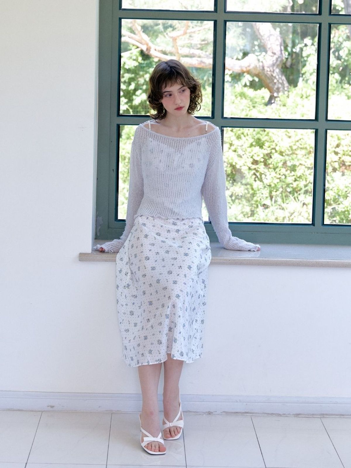 패브릭서울(FABRICSEOUL) pearl strap flower slip dress