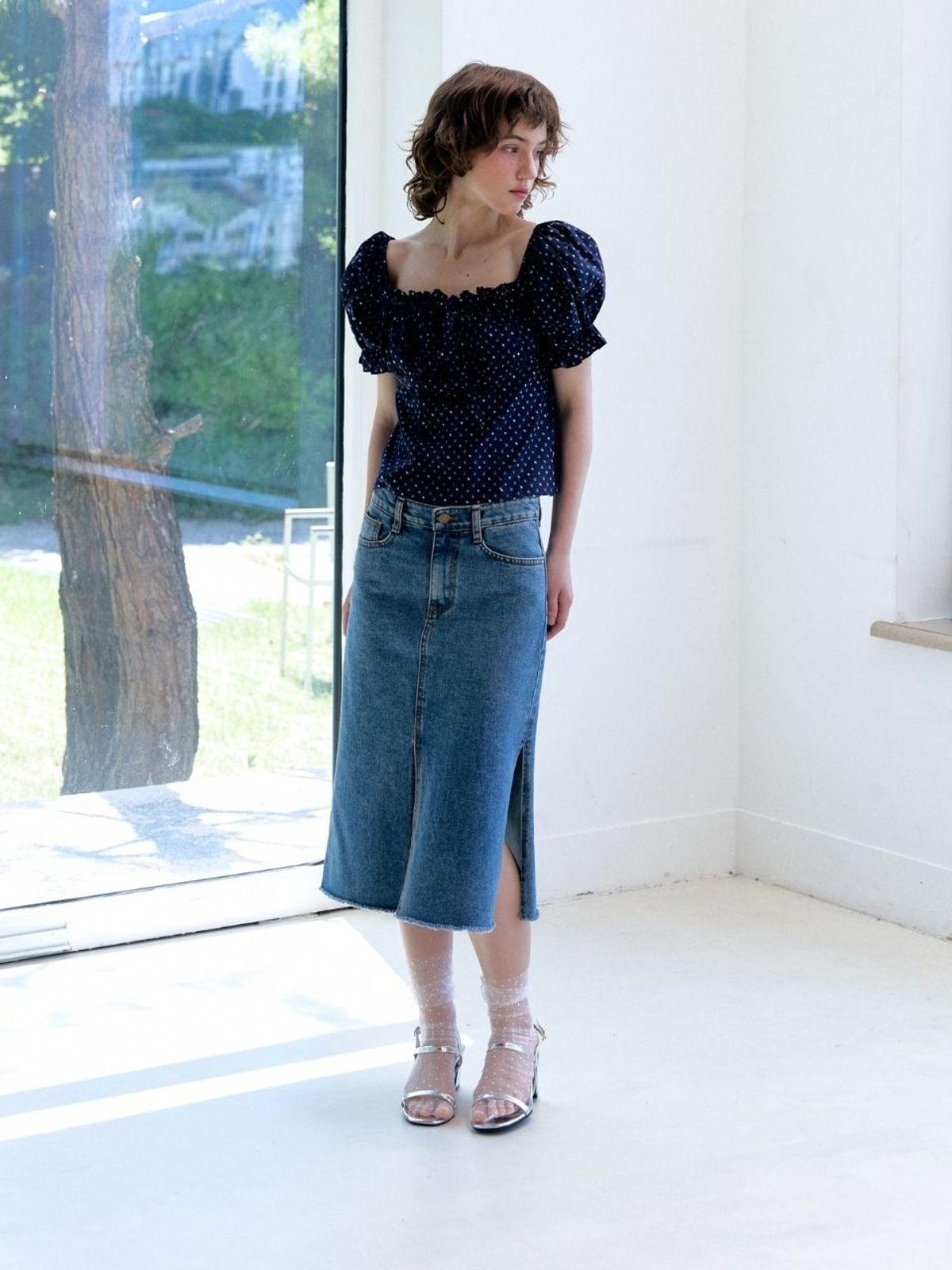 패브릭서울(FABRICSEOUL) back ribbon denim skirt