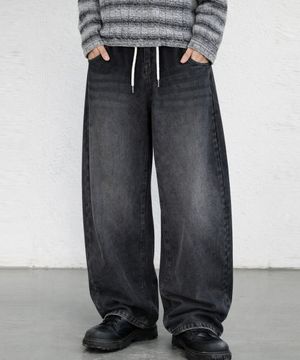 에센셜 스트링 밴딩 롱 와이드 데님 팬츠_2Color