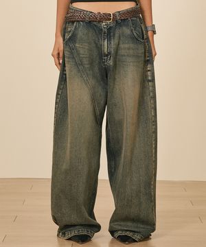 다이애그널 와이드 데님팬츠 (샌드블루)