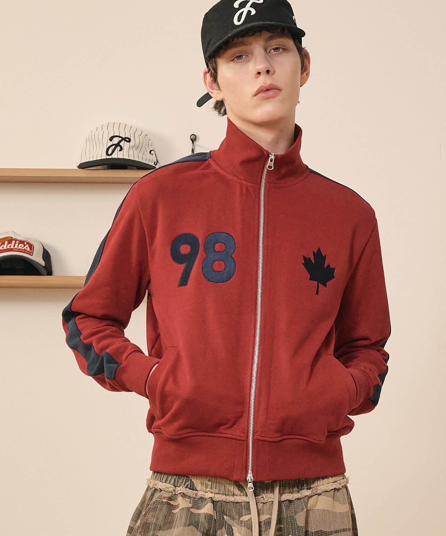 MUSINSA公式 | TAKEASY メイプルライン スウェットジップアップ (マルーン)