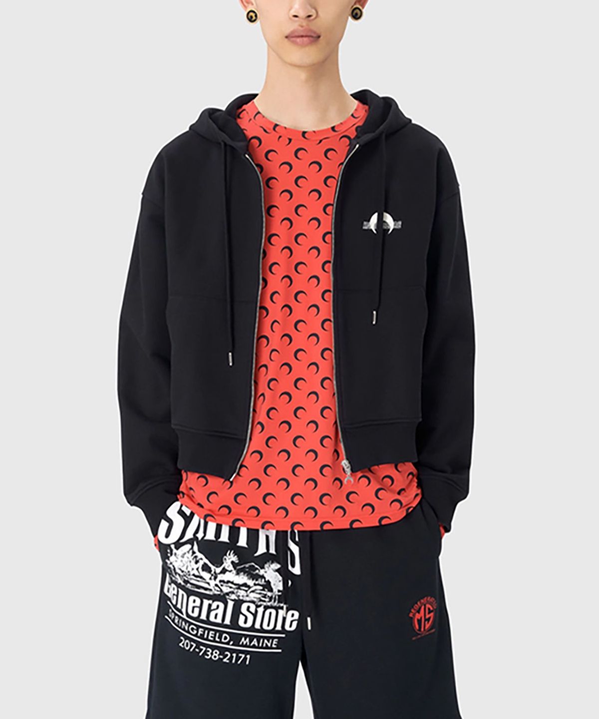 마린 세르(MARINE SERRE) (U) MS 스포츠 플리스 지퍼 후디 블랙 MS SPORT FLEECE ZIPPED HOODIE BK99 BLACK