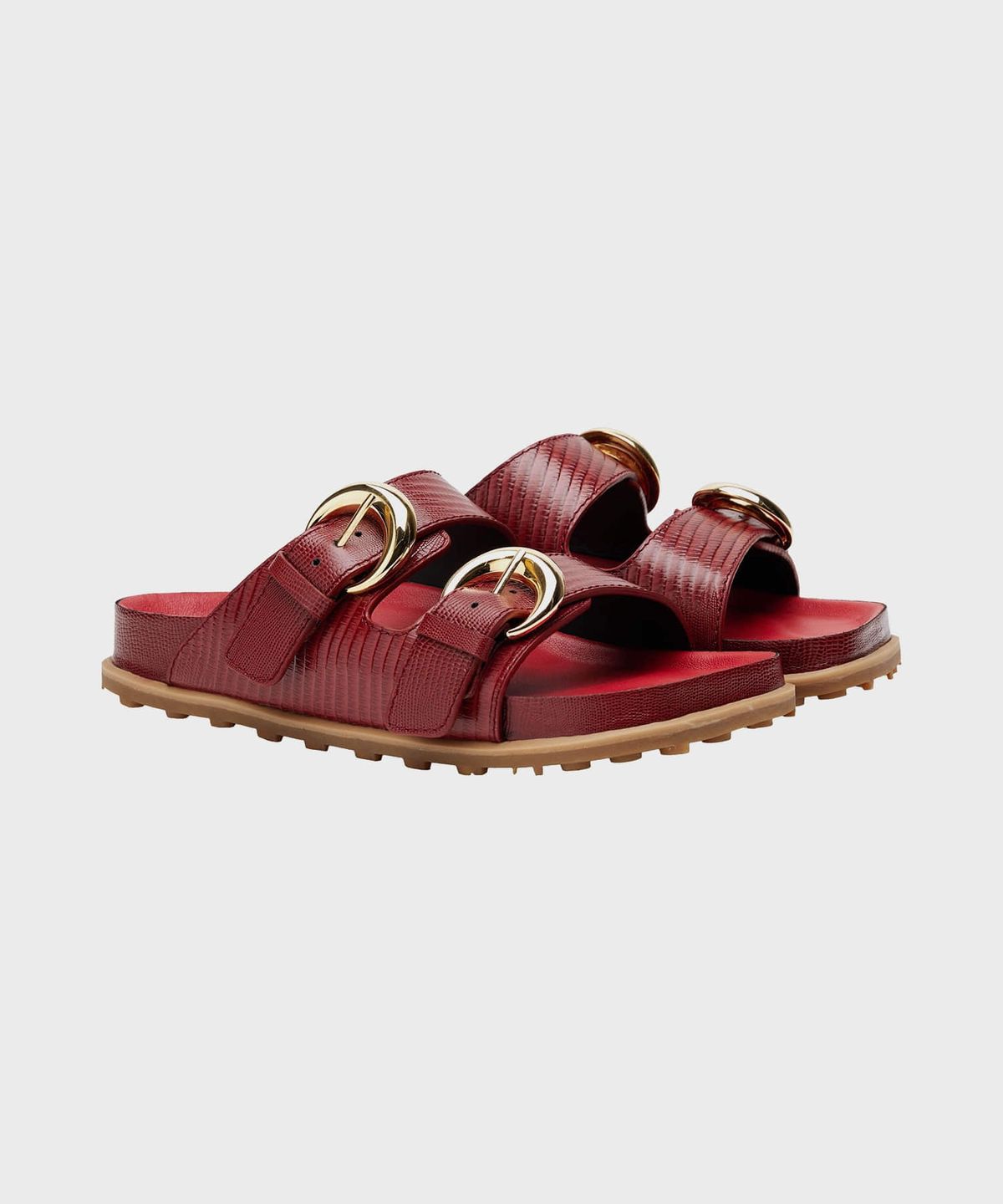마린 세르(MARINE SERRE) (M) 맨즈 리자드 프린티드 레더 MS 슬라이드 레드 LIZARD PRINTED LEATHER MS SLIDE RD10 RED