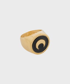 (W) 에나멜 골드 플레이티드 버튼 시그넷 링 블랙 ENAMEL GOLD PLATED BUTTON SIGNET RING BK99 BLACK