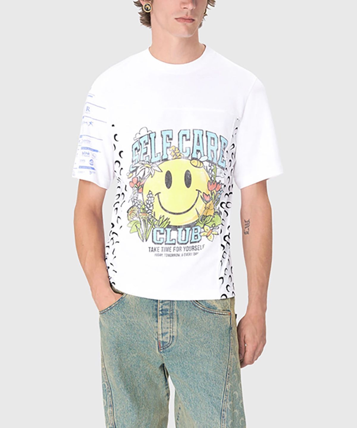 마린 세르(MARINE SERRE) (M) 리제너레이티드 그래픽 레귤러 핏 티셔츠 화이트 REGENERATED GRAPHIC T-SHIRTS REGULAR FIT T-SHIRT WH10 WHITE