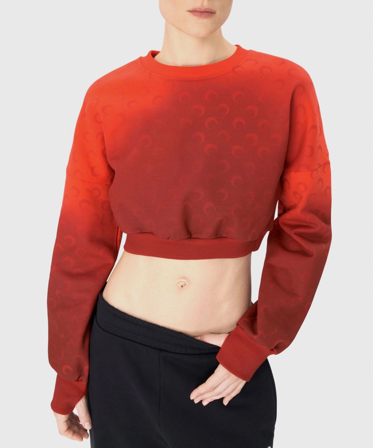 마린 세르(MARINE SERRE) (W) 문 로고 플리스 크롭 스웨트셔츠 레드 MOON FADED FLEECE CROPPED SWEATSHIRT RD10 RED