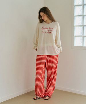 [ADULT] 밀키 스트라이프 테리 팬츠_리빙코랄