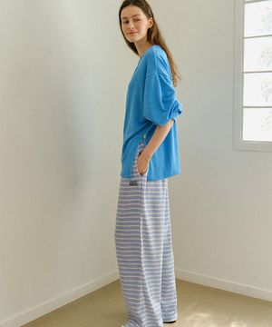 [ADULT] 밀키 스트라이프 테리 팬츠_밀크블루