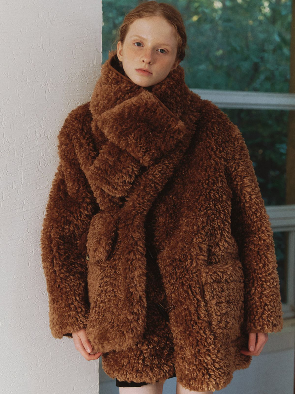 클루니(CLUNY) [SET] Muffler + Fur Half Coat - brown